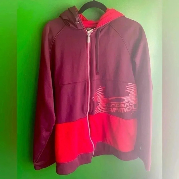 Mens XL Under Armor Hoodie Red Extra Large Full Zipper Zip Up EUC - Picture 1 of 4